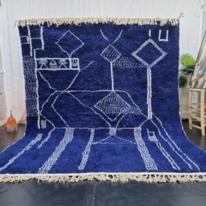 Zina– Indigo Moroccan Rug with White Berber Symbols
