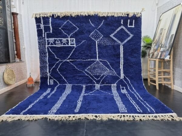 Zina– Indigo Moroccan Rug with White Berber Symbols