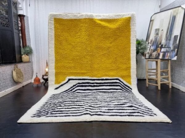 Maha – Modern Abstract Rug - Yellow and Black Stripes