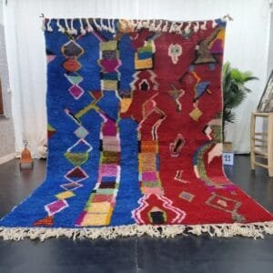 Tiziri – Red and Blue Moroccan Rug - Colorful Berber Artistry