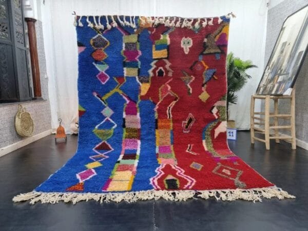 Tiziri – Red and Blue Moroccan Rug - Colorful Berber Artistry