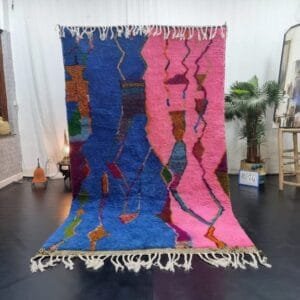 Jamila – Pink and Blue Moroccan Rug – Abstract Design