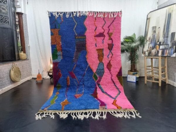 Jamila – Pink and Blue Moroccan Rug – Abstract Design