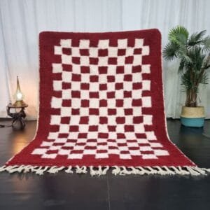 Zahra – Bold Red Moroccan Carpet - Classic Checkered