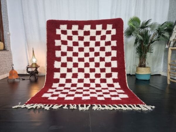 Zahra – Bold Red Moroccan Carpet - Classic Checkered