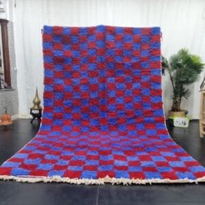 Dihya – Checkerboard Moroccan Carpet - Blue and Red Design