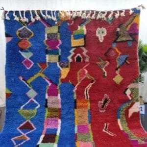 Tiziri – Red and Blue Moroccan Rug - Colorful Berber Artistry