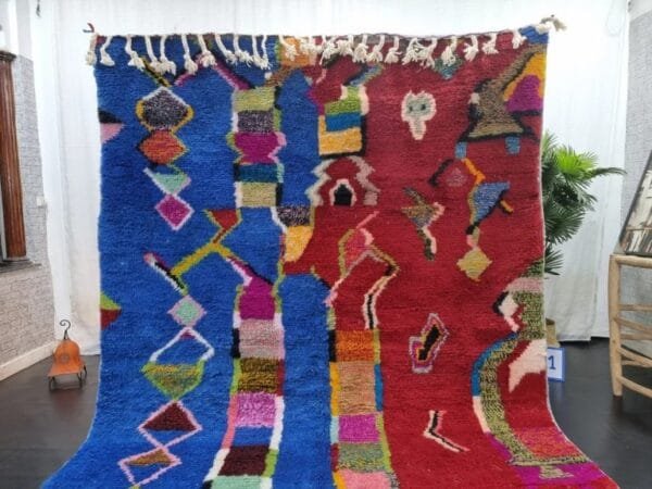 Tiziri – Red and Blue Moroccan Rug - Colorful Berber Artistry