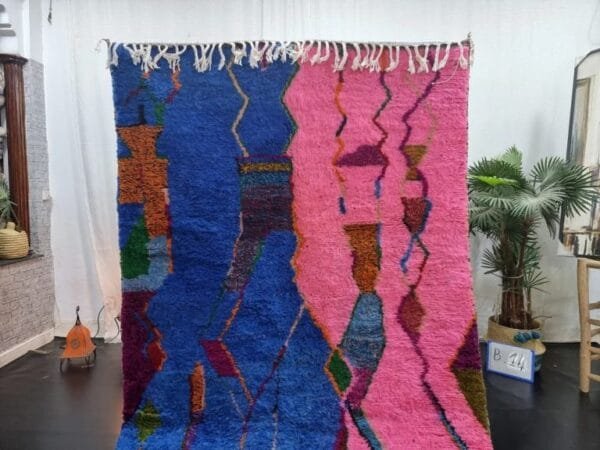 Jamila – Pink and Blue Moroccan Rug – Abstract Design