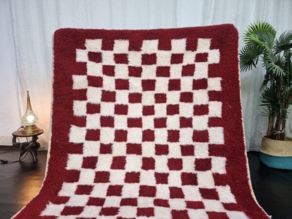 Zahra – Bold Red Moroccan Carpet - Classic Checkered