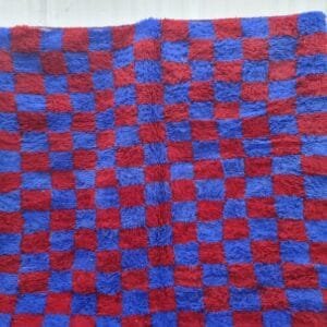 Dihya – Checkerboard Moroccan Carpet - Blue and Red Design