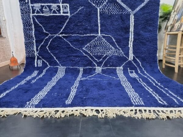 Zina– Indigo Moroccan Rug with White Berber Symbols