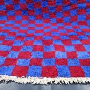 Dihya – Checkerboard Moroccan Carpet - Blue and Red Design