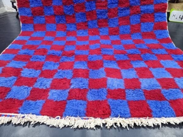 Dihya – Checkerboard Moroccan Carpet - Blue and Red Design