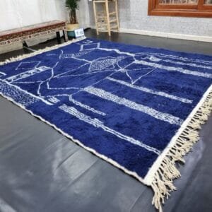 Zina– Indigo Moroccan Rug with White Berber Symbols