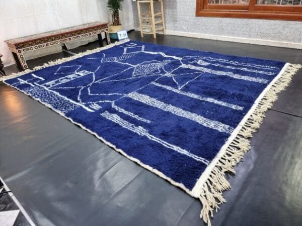 Zina– Indigo Moroccan Rug with White Berber Symbols