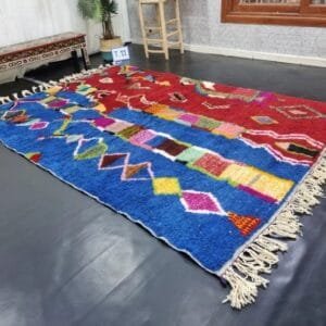 Tiziri – Red and Blue Moroccan Rug - Colorful Berber Artistry