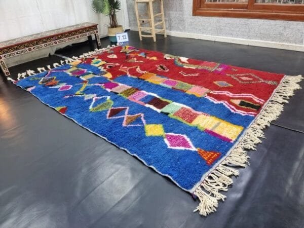 Tiziri – Red and Blue Moroccan Rug - Colorful Berber Artistry