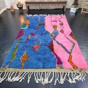 Jamila – Pink and Blue Moroccan Rug – Abstract Design
