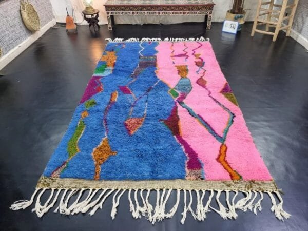 Jamila – Pink and Blue Moroccan Rug – Abstract Design
