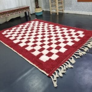 Zahra – Bold Red Moroccan Carpet - Classic Checkered
