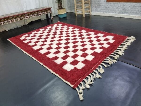 Zahra – Bold Red Moroccan Carpet - Classic Checkered