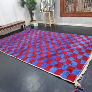 Dihya – Checkerboard Moroccan Carpet - Blue and Red Design