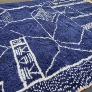 Zina– Indigo Moroccan Rug with White Berber Symbols