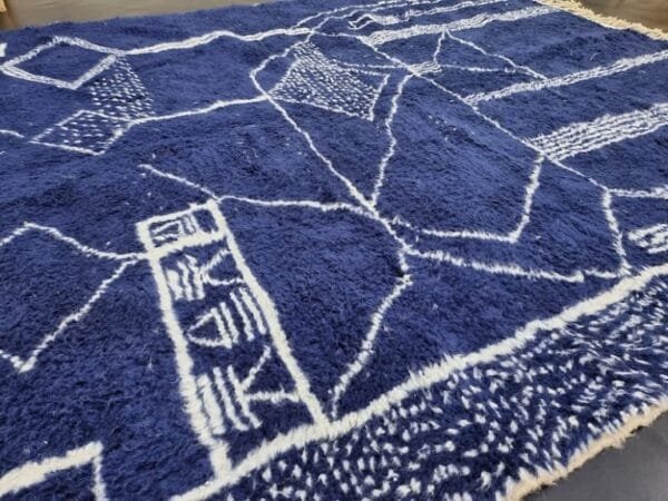 Zina– Indigo Moroccan Rug with White Berber Symbols