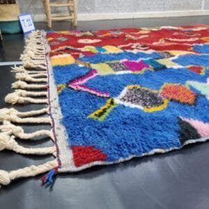 Tiziri – Red and Blue Moroccan Rug - Colorful Berber Artistry