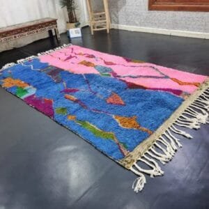Jamila – Pink and Blue Moroccan Rug – Abstract Design