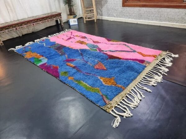 Jamila – Pink and Blue Moroccan Rug – Abstract Design
