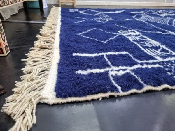 Zina– Indigo Moroccan Rug with White Berber Symbols