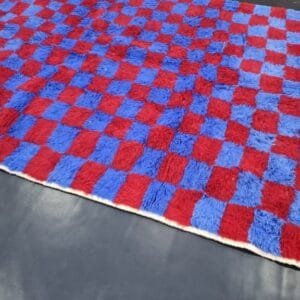 Dihya – Checkerboard Moroccan Carpet - Blue and Red Design