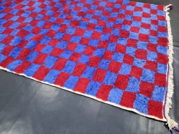 Dihya – Checkerboard Moroccan Carpet - Blue and Red Design