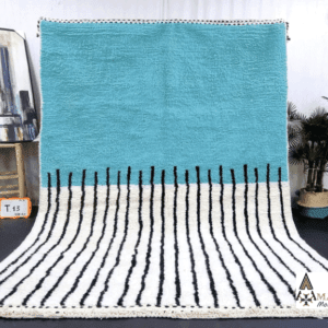 Kenza – Turquoise Moroccan Rug – Handwoven with Bold Stripes