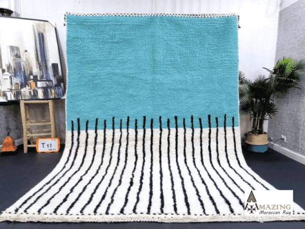 Kenza – Turquoise Moroccan Rug – Handwoven with Bold Stripes
