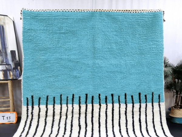 Kenza – Turquoise Moroccan Rug – Handwoven with Bold Stripes