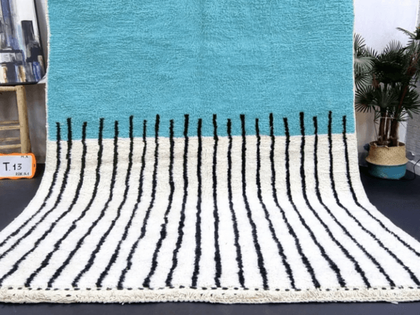 Kenza – Turquoise Moroccan Rug – Handwoven with Bold Stripes