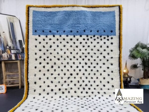 Eman – Vibrant Blue Moroccan Rug – Dots and Edgy Borders