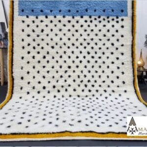 Eman – Vibrant Blue Moroccan Rug – Dots and Edgy Borders