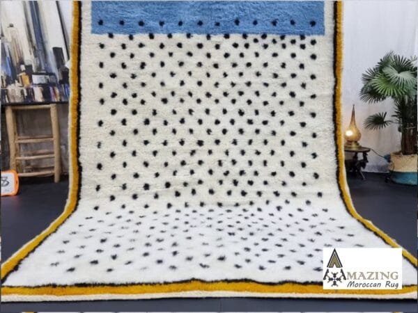 Eman – Vibrant Blue Moroccan Rug – Dots and Edgy Borders
