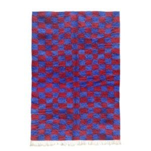 Dihya – Checkerboard Moroccan Carpet - Blue and Red Design