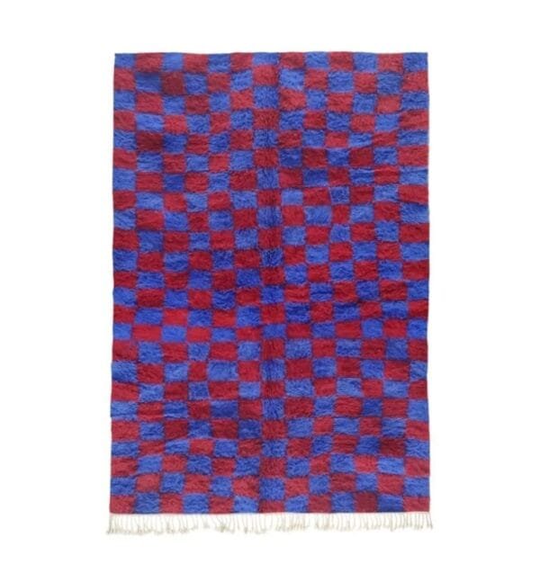Dihya – Checkerboard Moroccan Carpet - Blue and Red Design