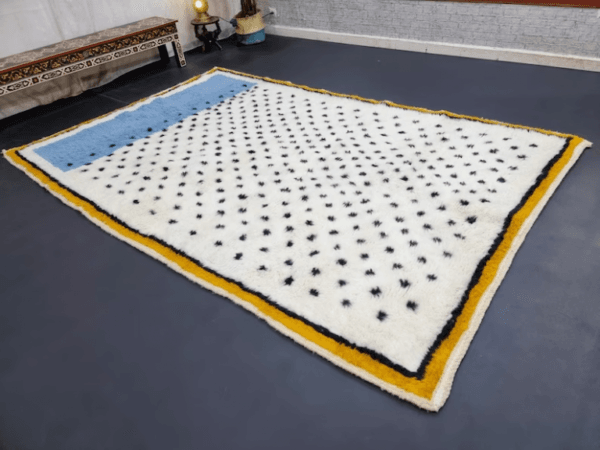 Eman – Vibrant Blue Moroccan Rug – Dots and Edgy Borders