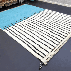 Kenza – Turquoise Moroccan Rug – Handwoven with Bold Stripes