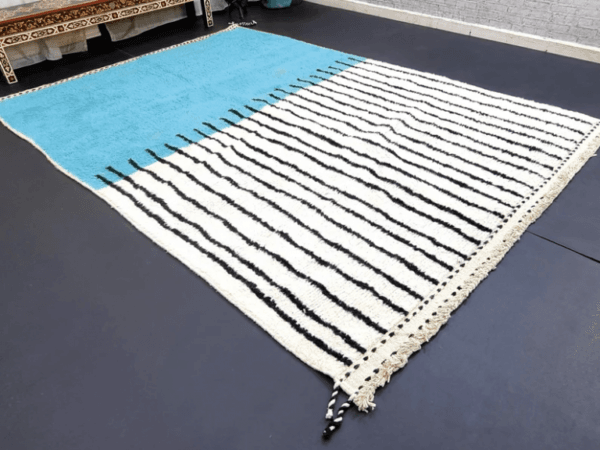 Kenza – Turquoise Moroccan Rug – Handwoven with Bold Stripes