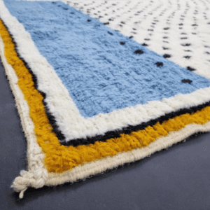 Eman – Vibrant Blue Moroccan Rug – Dots and Edgy Borders
