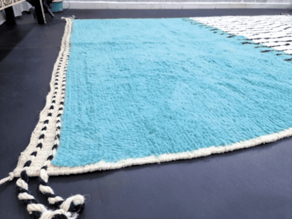 Kenza – Turquoise Moroccan Rug – Handwoven with Bold Stripes