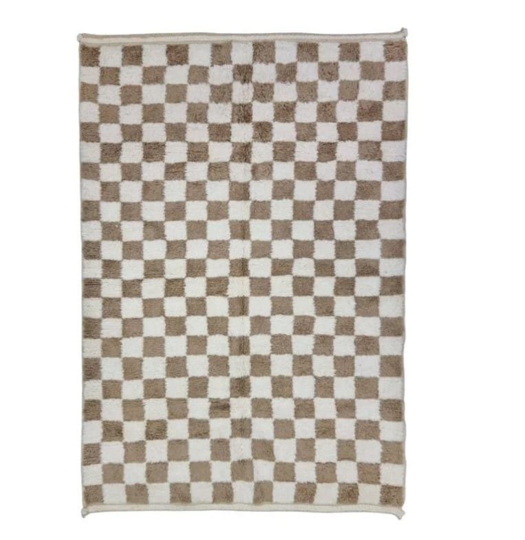 Hiba – Beige and White Checkered Moroccan Rug